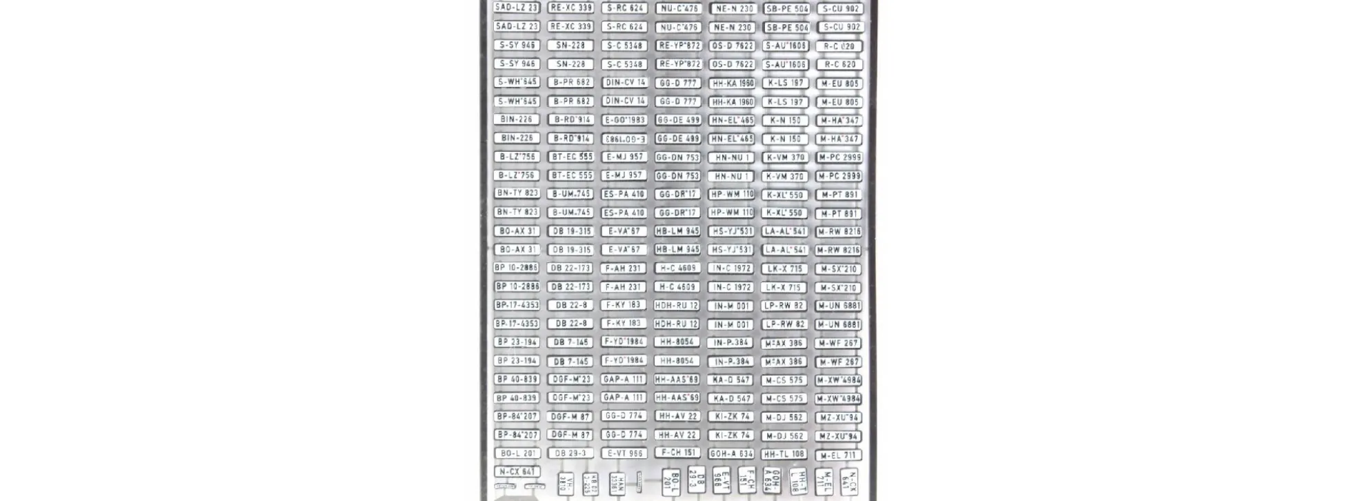 Artitec 10.353 Deutsche Kennzeichenschilder Satz A 1956-1994 | 190 Stück | Zubehör Spur H0