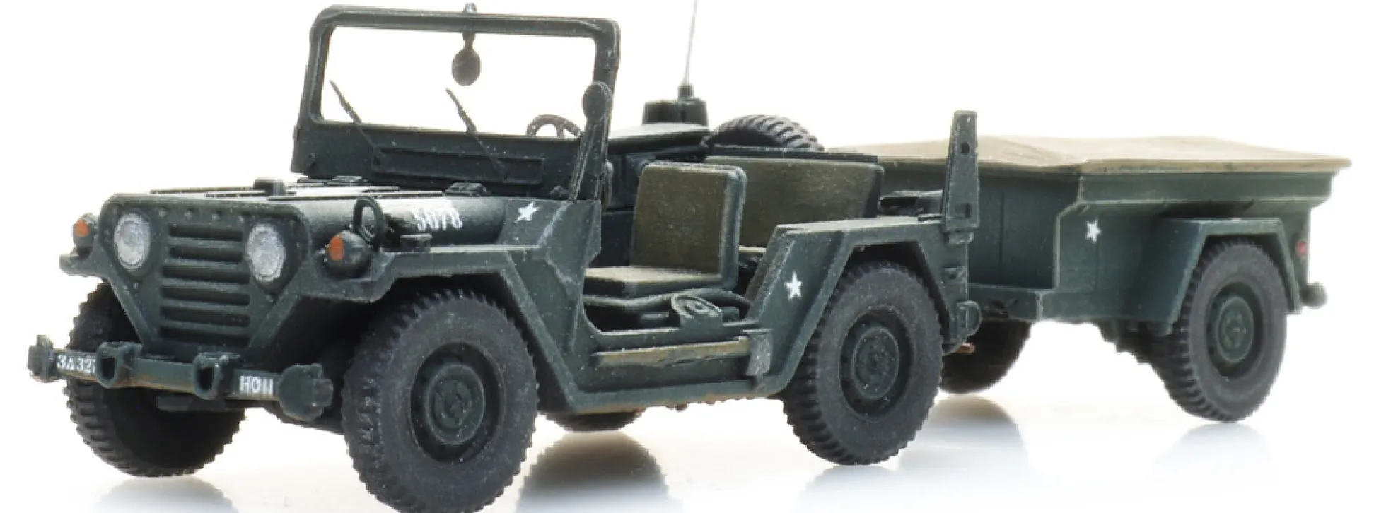 Artitec 6870569 US M151 jeep + M416 Anhänger Forest green | Militärmodell 1:87