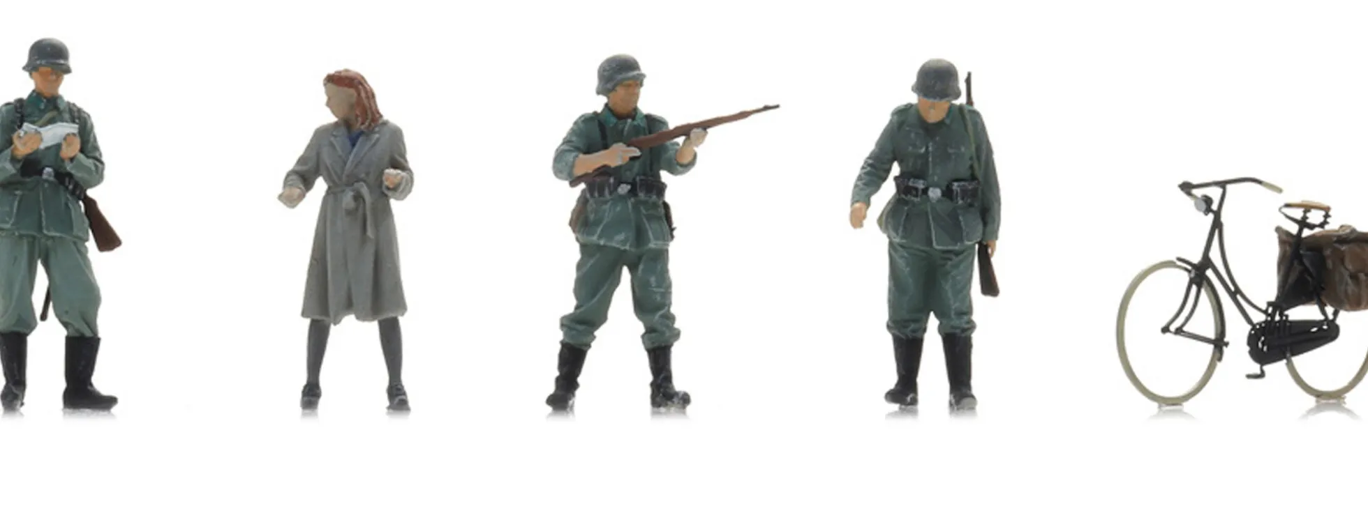 Artitec 7720007 WM Checkpoint + Frau auf dem Fahrrad | 4 Stück | Figuren Bausatz 1:72