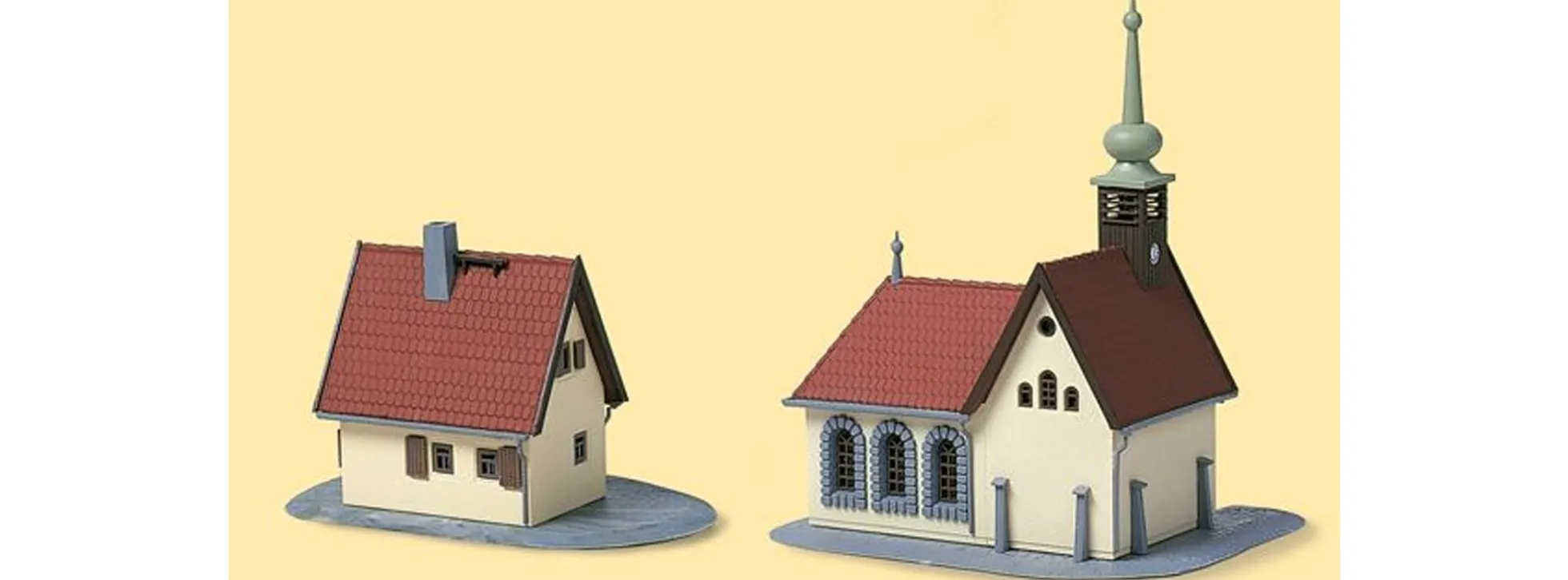 Auhagen 14461 Dorfkirche mit Pfarrhaus | Gebäude Bausatz Spur N