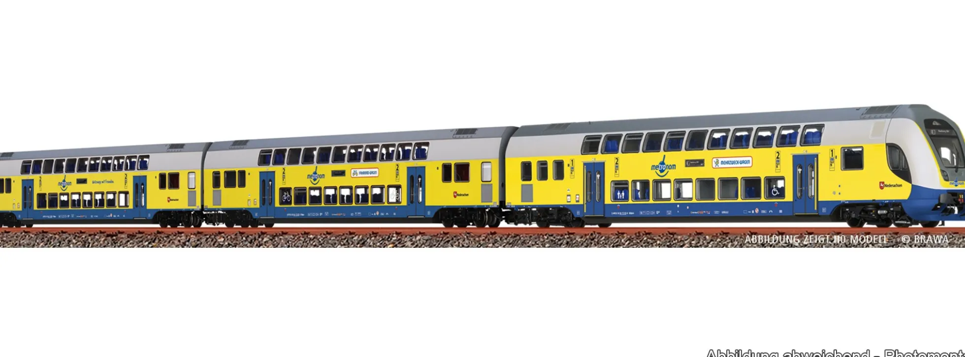 BRAWA 64545 3-tlg. Set Doppelstockwagen Metronom | LED | Spur N