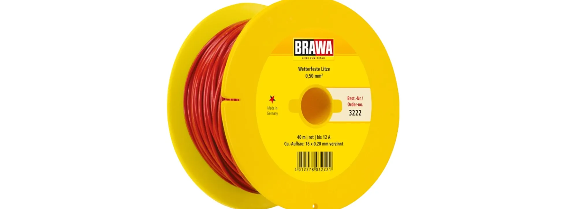 BRAWA 3222 Wetterfeste Litze | 40 Meter | 0,50 mm² | rot | Spur G / 1
