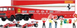 BREKINA 58575 Fiat 691T Renntransporter mit 2 Ferrari 312 T2 + Figuren 1977 | LKW-Modell 1:87