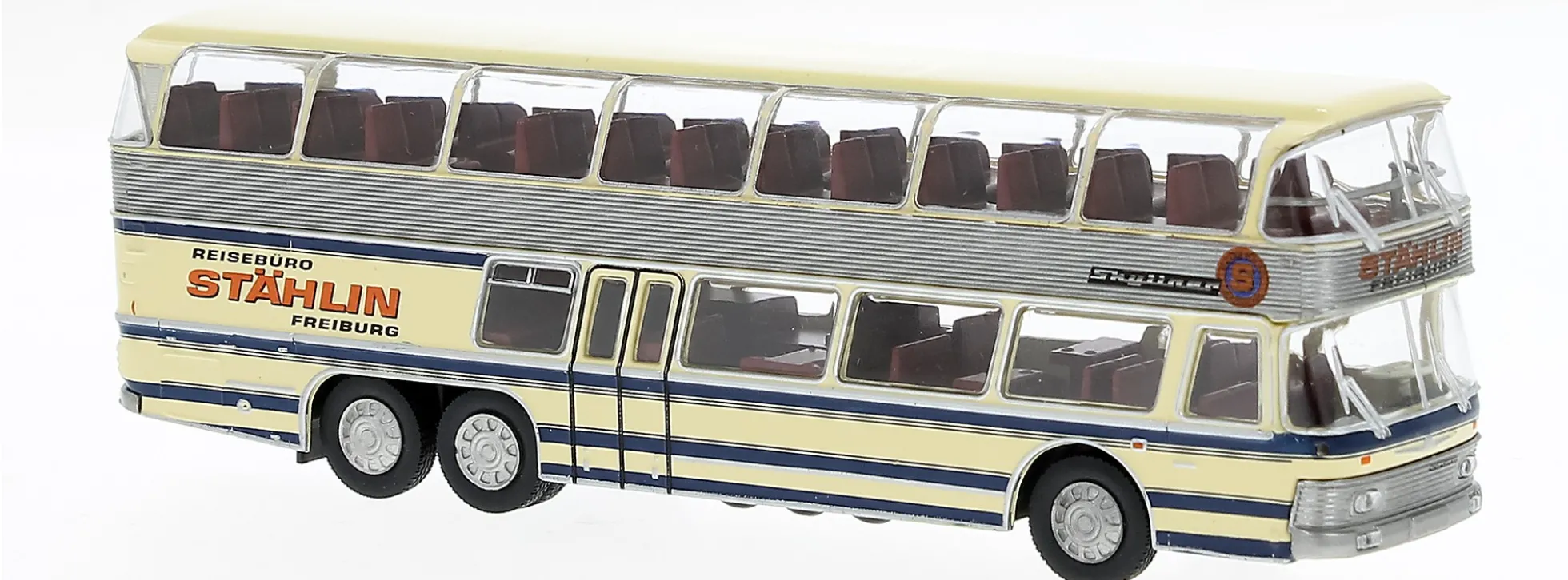 BREKINA 58295 Neoplan NH22 Skyliner Doppeldecker Reisebüro Stählin Freiburg 1967 Busmodell 1:87