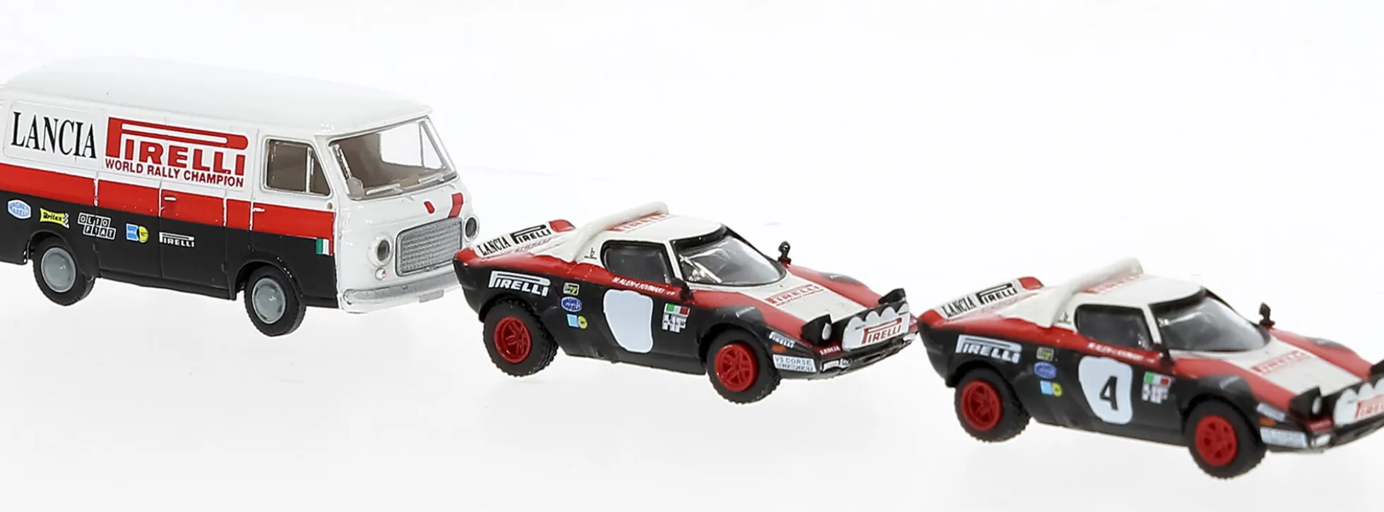 BREKINA 29663 Set Lancia Stratos HF Fiat 238 Kasten Lancia Rallye Team San Remo 1978 Automodell 1:87