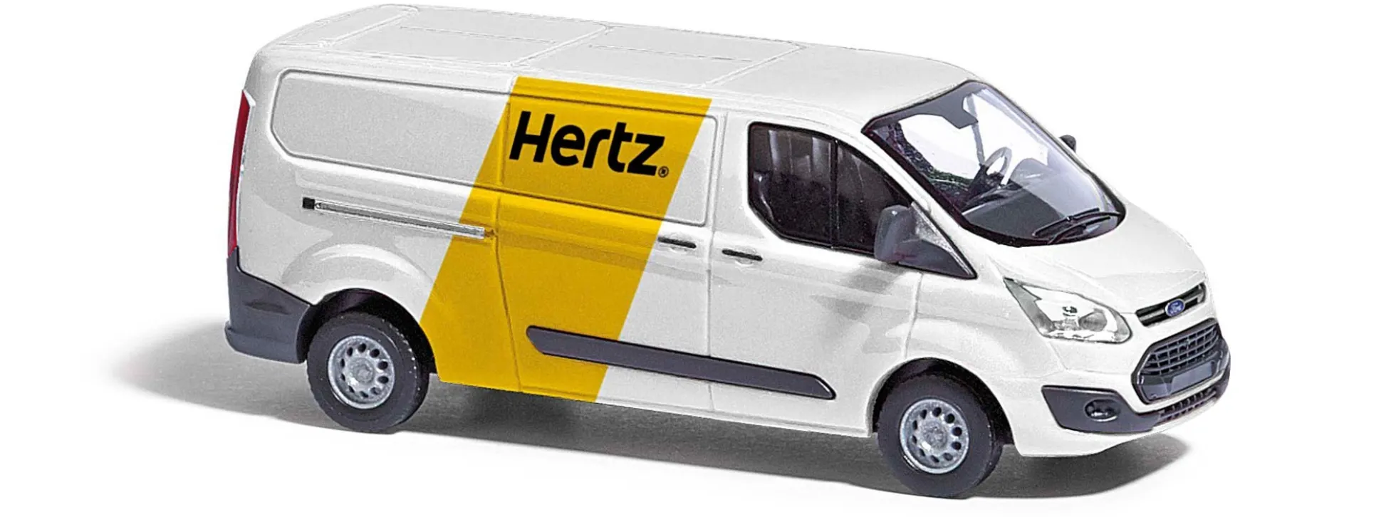 BUSCH 52417 Ford Transit Custom Transporter Kastenwagen Hertz Miniaturmodell Spur H0