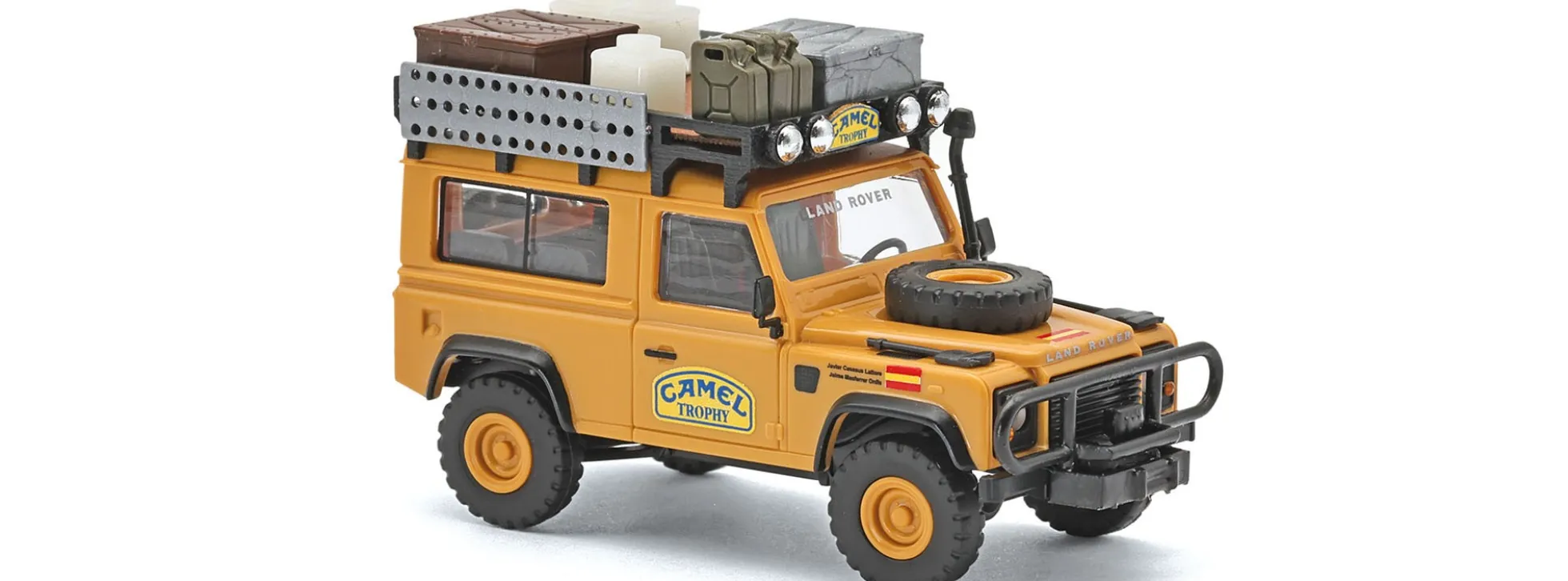 BUSCH 54315 Land Rover Defender 90 Camel Trophy Borneo Team Spanien Automodell 1:87