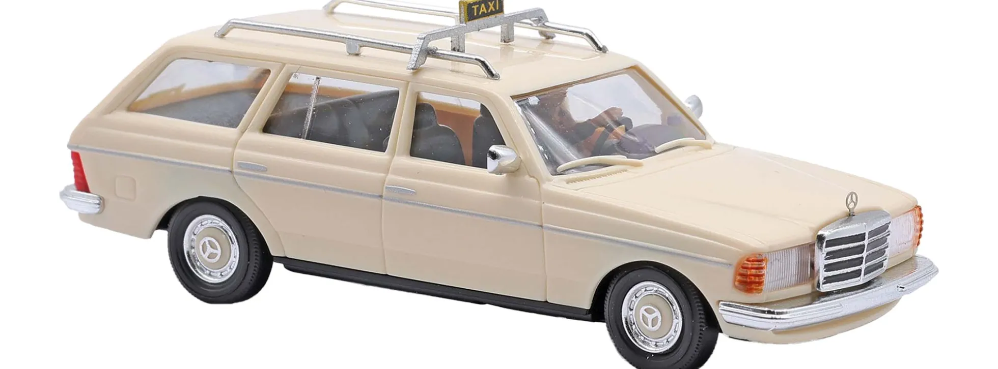 BUSCH 46818 MB E-Klasse W123 T-Modell Taxi | mit Fahrer | Modellauto 1:87