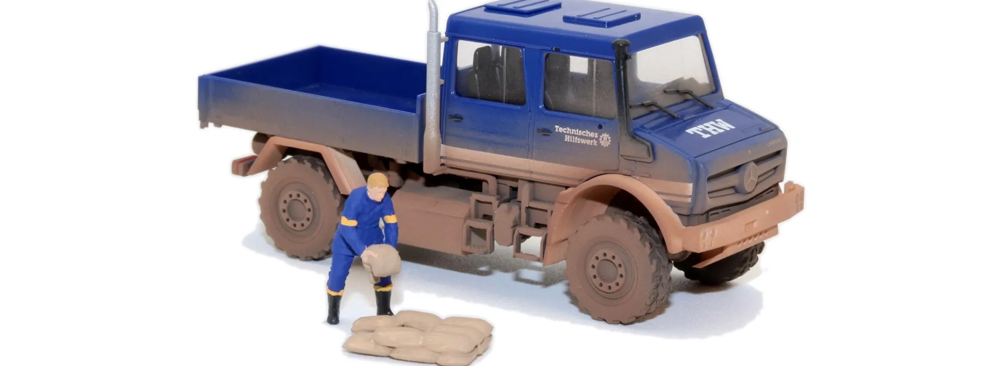 BUSCH 51083 MB Unimog U 5023 DoKa - THW Hochwasserschutz | MC-Vedes | Blaulichtmodell 1:87