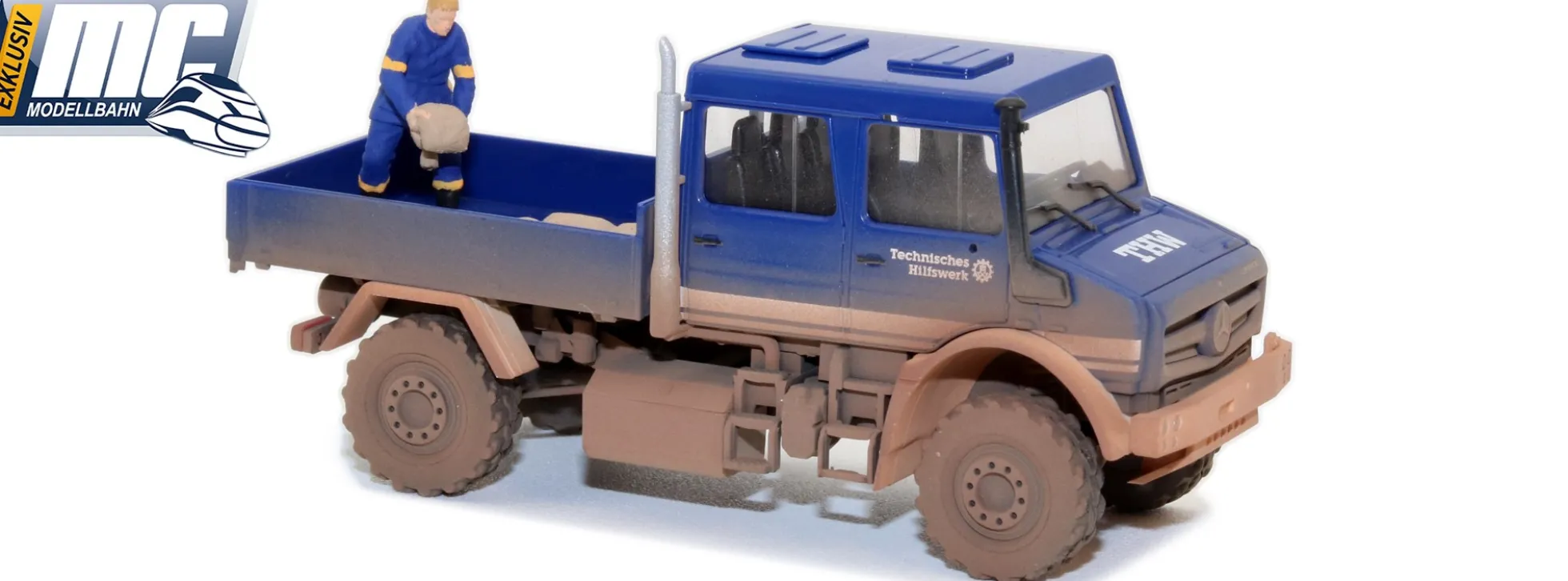 BUSCH 51083 MB Unimog U 5023 DoKa - THW Hochwasserschutz | MC-Vedes | Blaulichtmodell 1:87