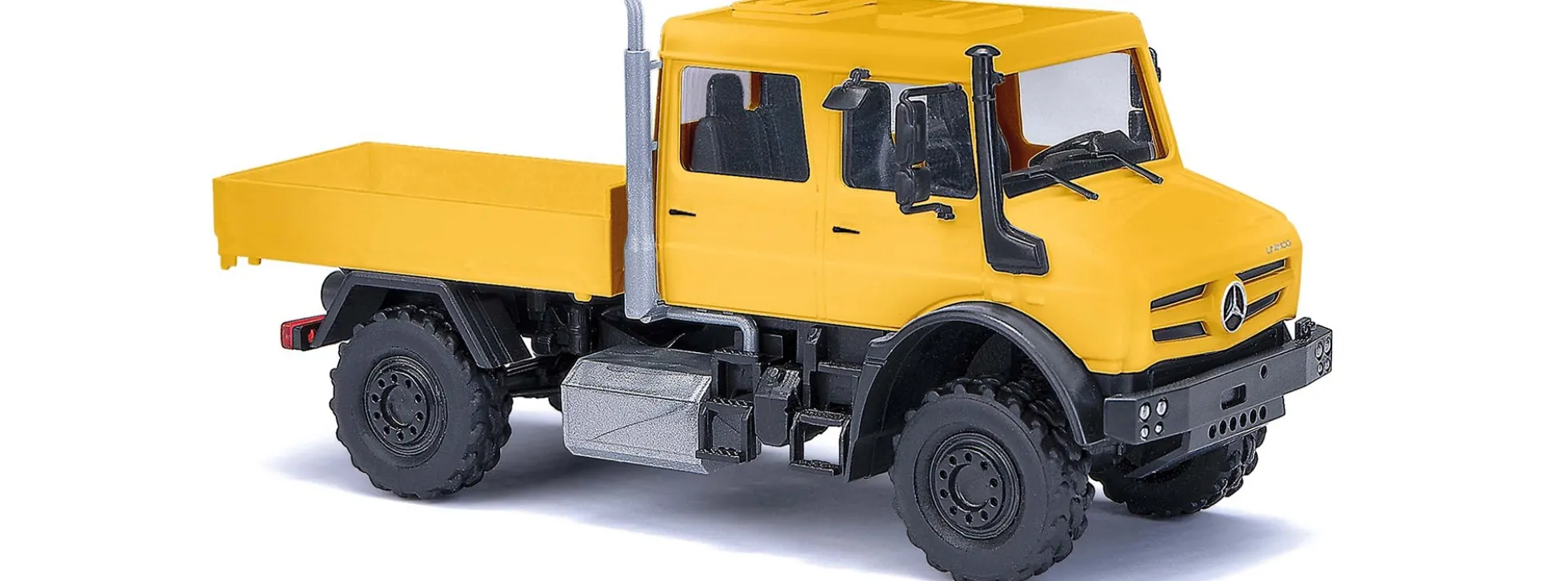 BUSCH 51080 Mercedes-Benz Unimog U 5023 Doppelkabine gelb 2013 | LKW-Modell 1:87
