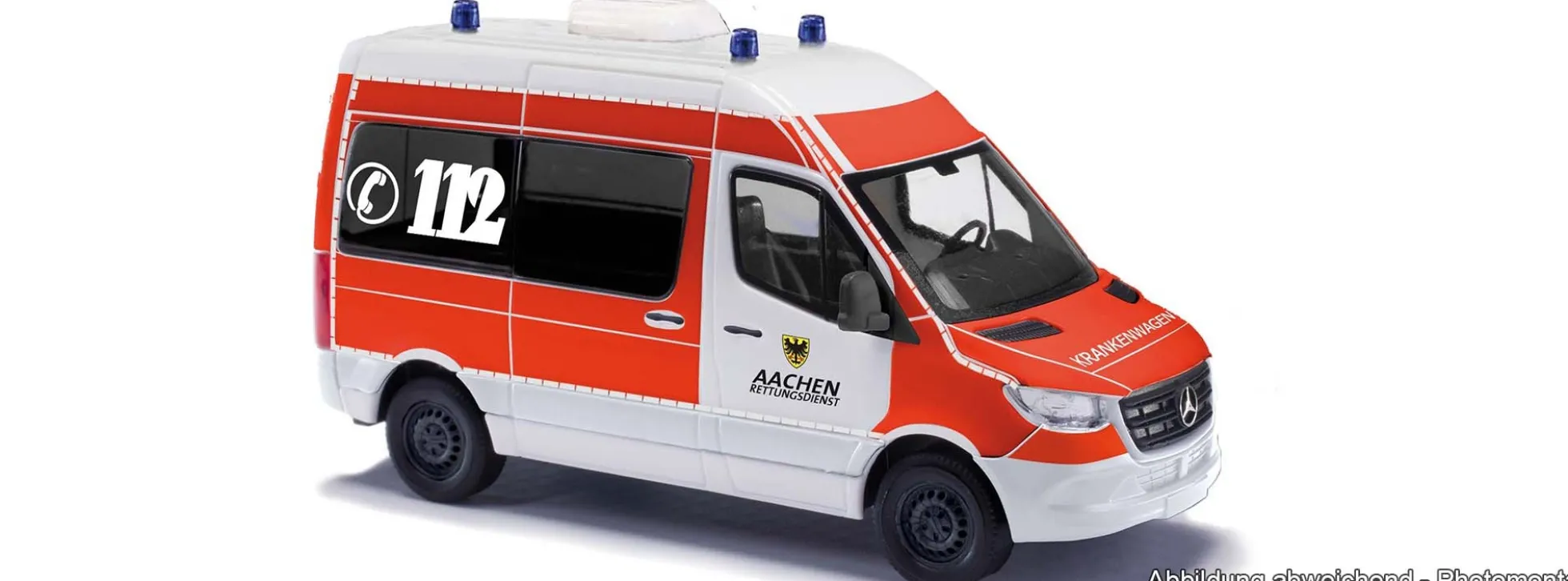 BUSCH 54060 Mercedes Sprinter kurz Rettungsdienst Aachen | Blaulichtmodell 1:87