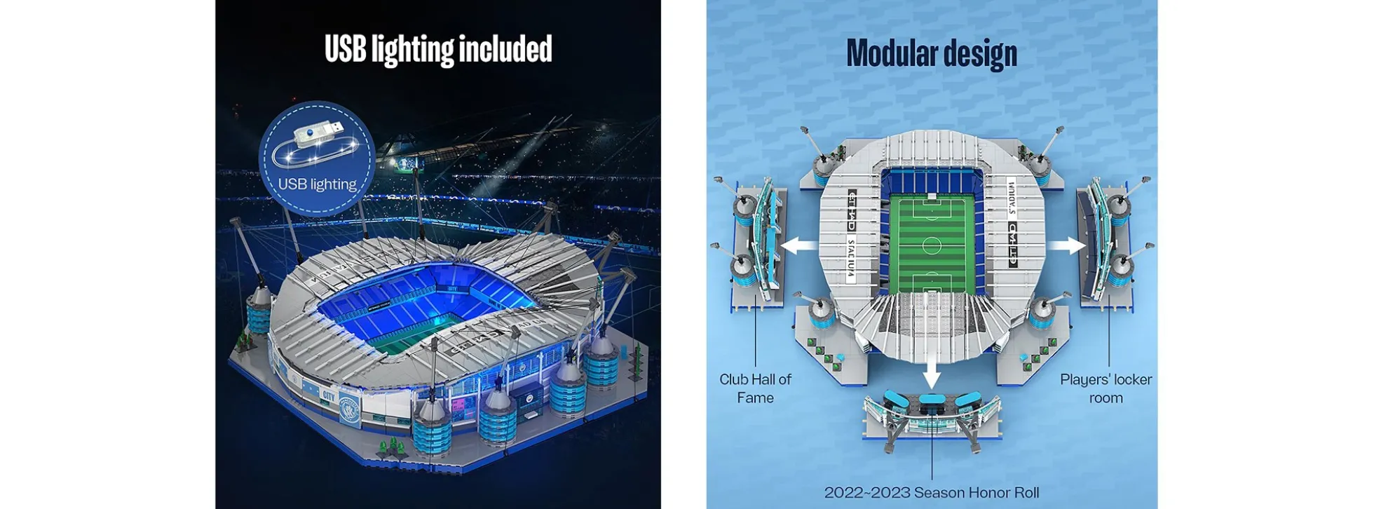 CaDA C66022W Etihad Stadion Manchester City FC | LED Beleuchtung | Gebäude Baukasten 1:400