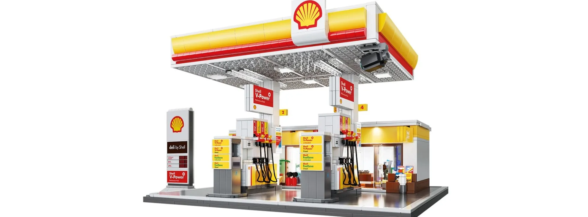 CaDA C66026W Shell Tankstelle mit Shop und Waschanlage | Gebäude Baukasten