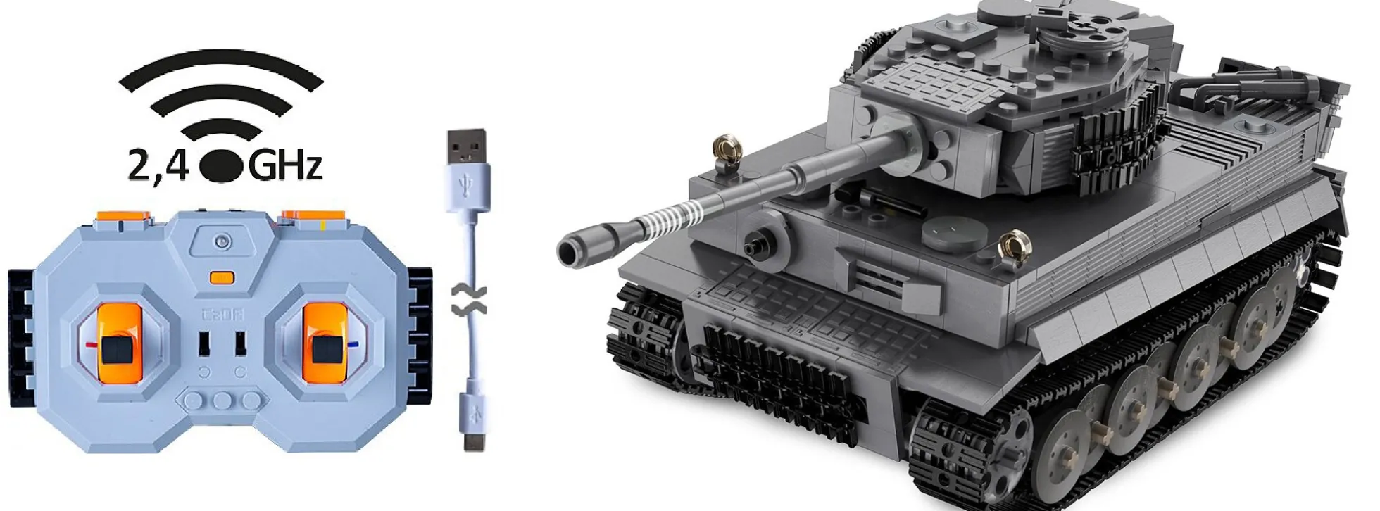 CaDA C61071W Tiger I grau Bricks | 2,4GHz | Panzer Baukasten 1:35