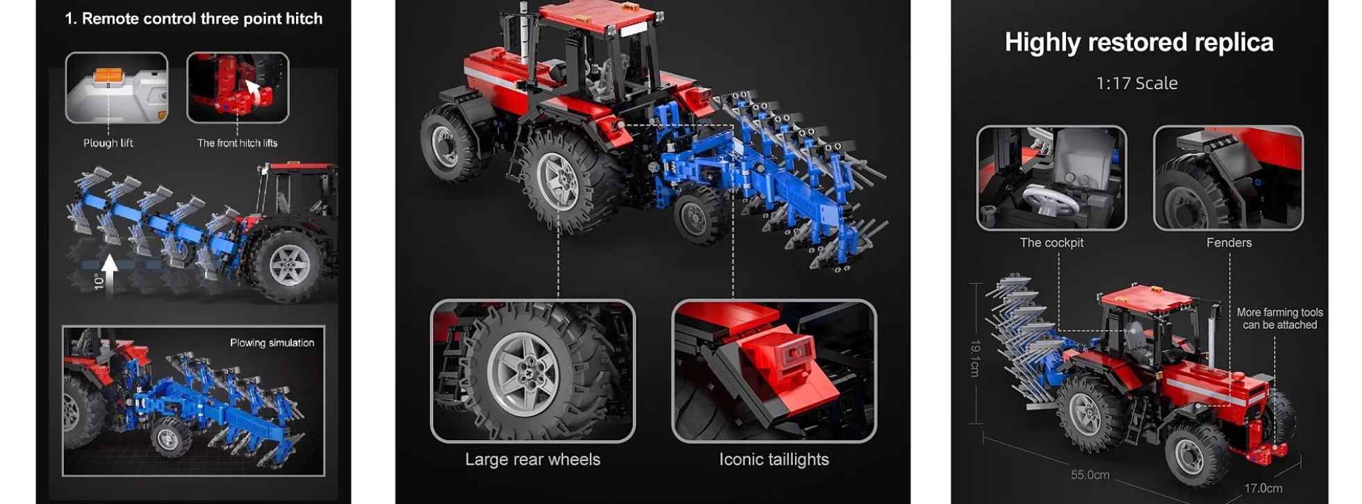 CaDA C61052W Traktor mit Plfug | 2,4 GHz | Agrar Baukasten 1:17