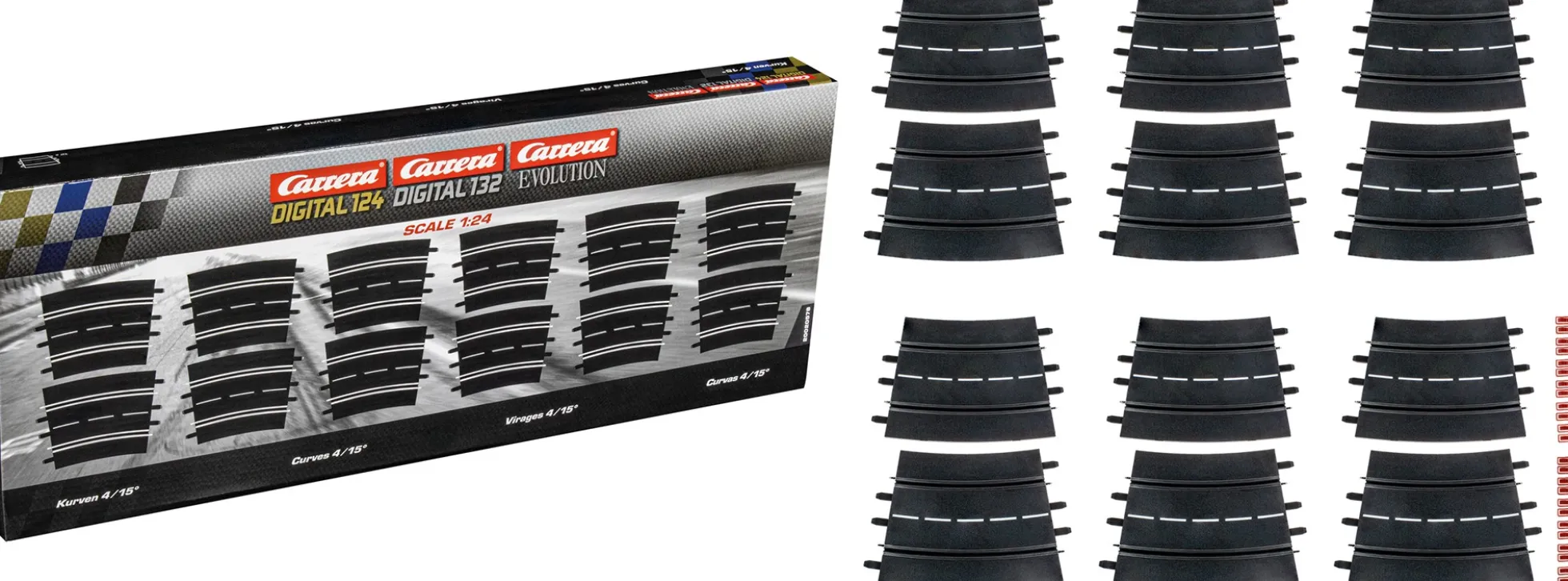 Carrera 20578 Digital 124 + 132 / Evolution Kurven 4/15° | 12 Stück | Autorennbahn Schienen 1:24