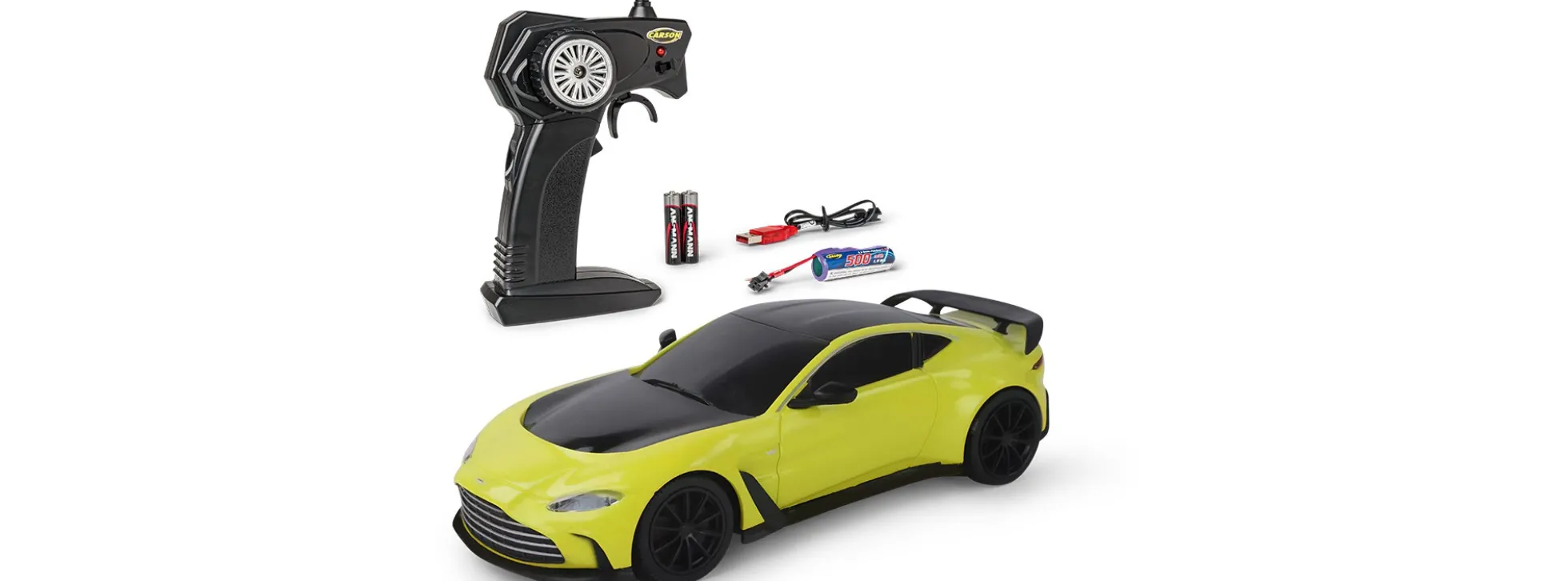 CARSON 500404331 Aston Martin Vantage gelb | 2.4 GHz | RTR | RC Spielzeug 1:24