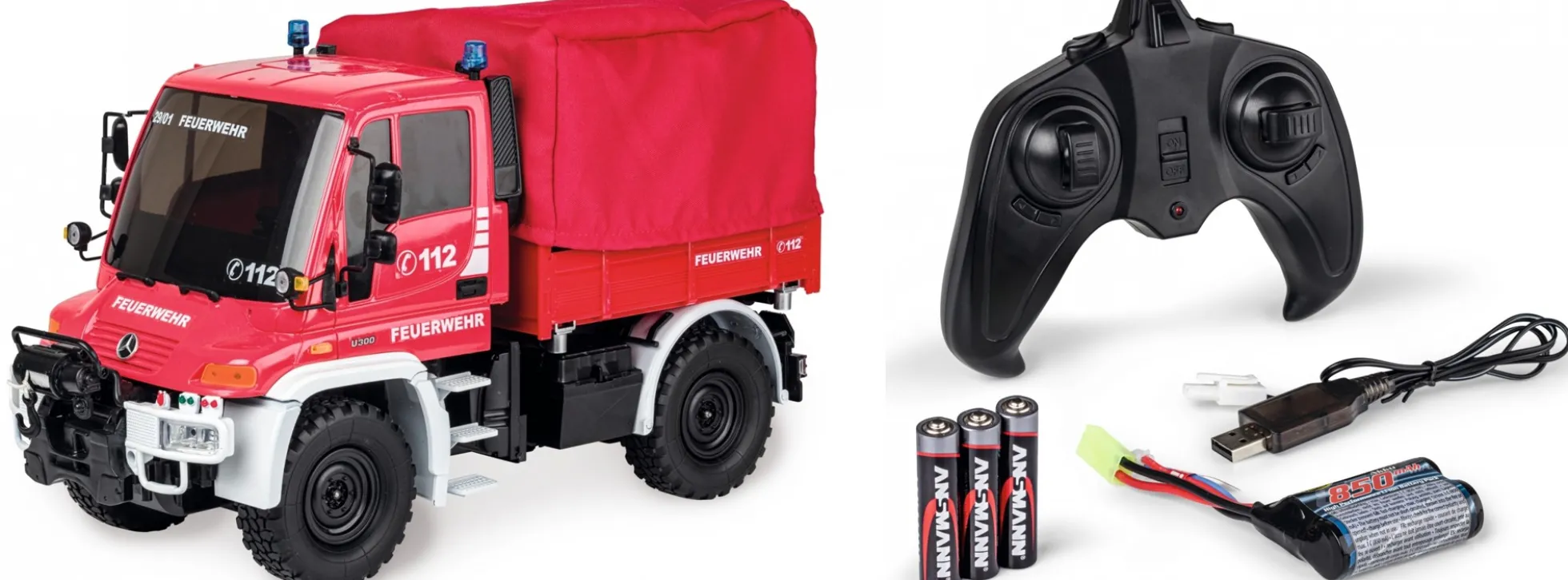 CARSON 500907721 MB Unimog U300 Feuerwehr 2.4GHz | RC Auto Komplett-RTR 1:12