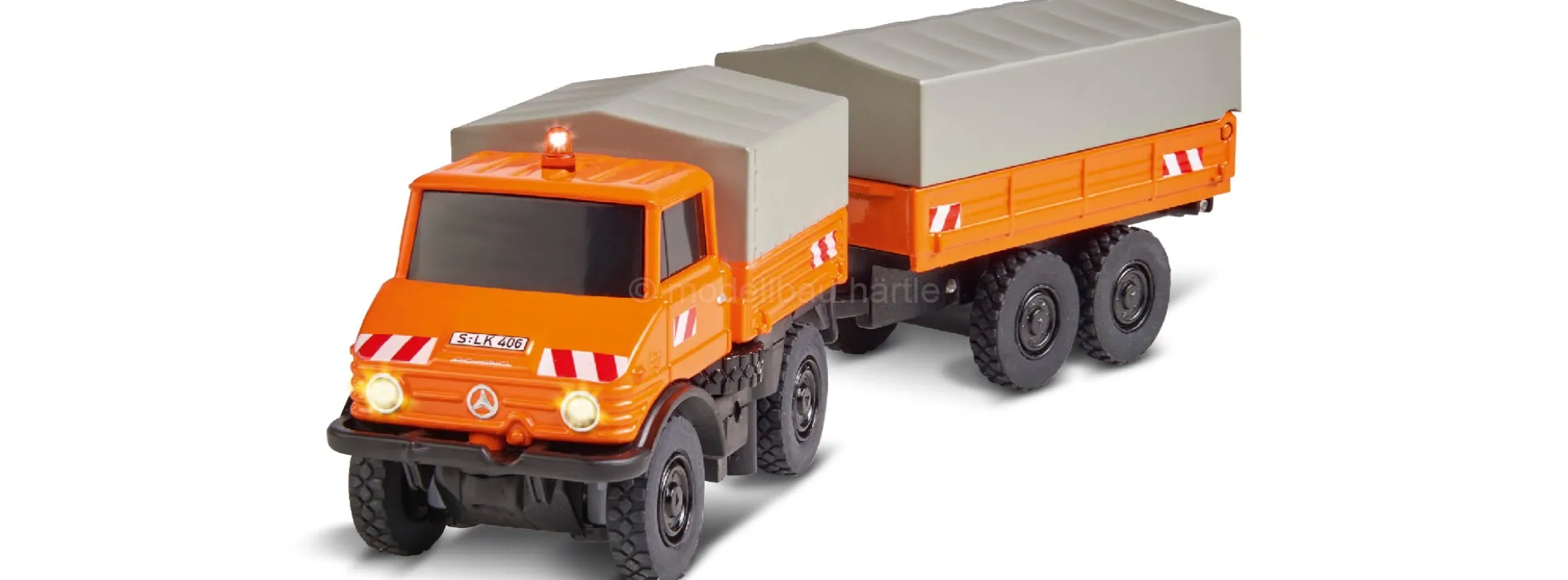 CARSON 500504177 MB Unimog U406 Kommunal mit Anhänger | 2.4GHz | RC Auto 1:87 Spur H0
