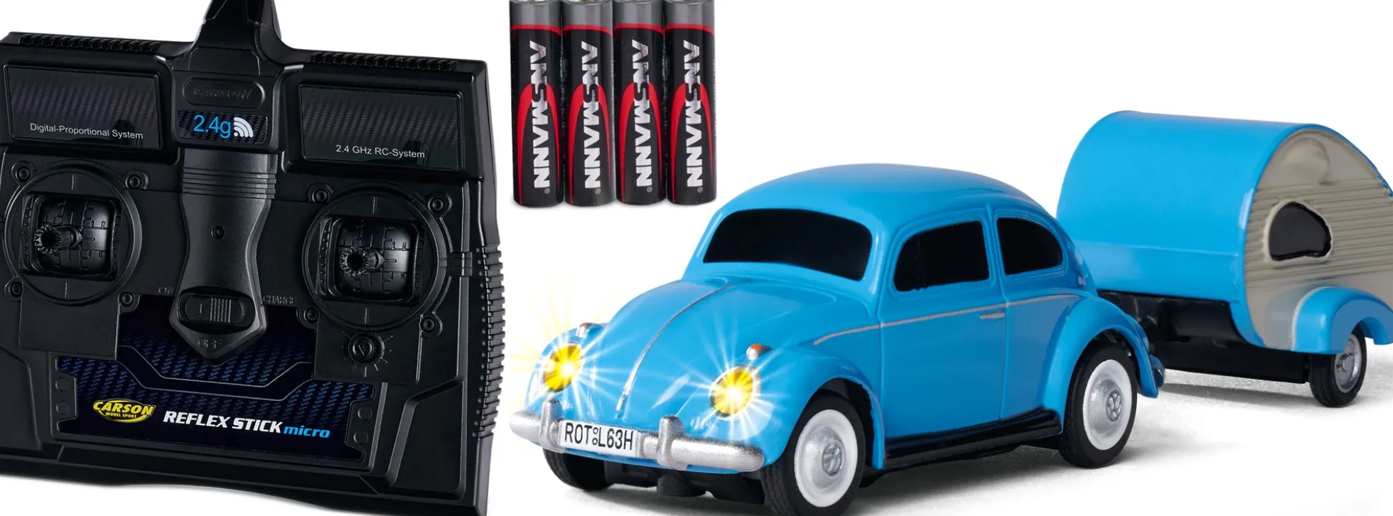 CARSON 500504148 VW Käfer mit Wohnwagen | 2.4GHz | RC Auto 1:87 Spur H0