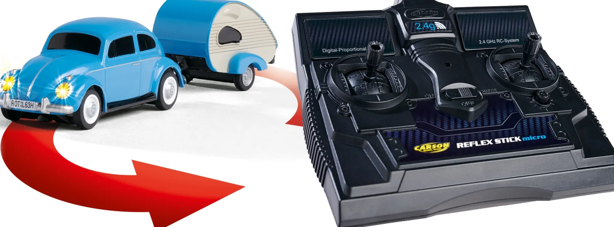 CARSON 500504148 VW Käfer mit Wohnwagen | 2.4GHz | RC Auto 1:87 Spur H0