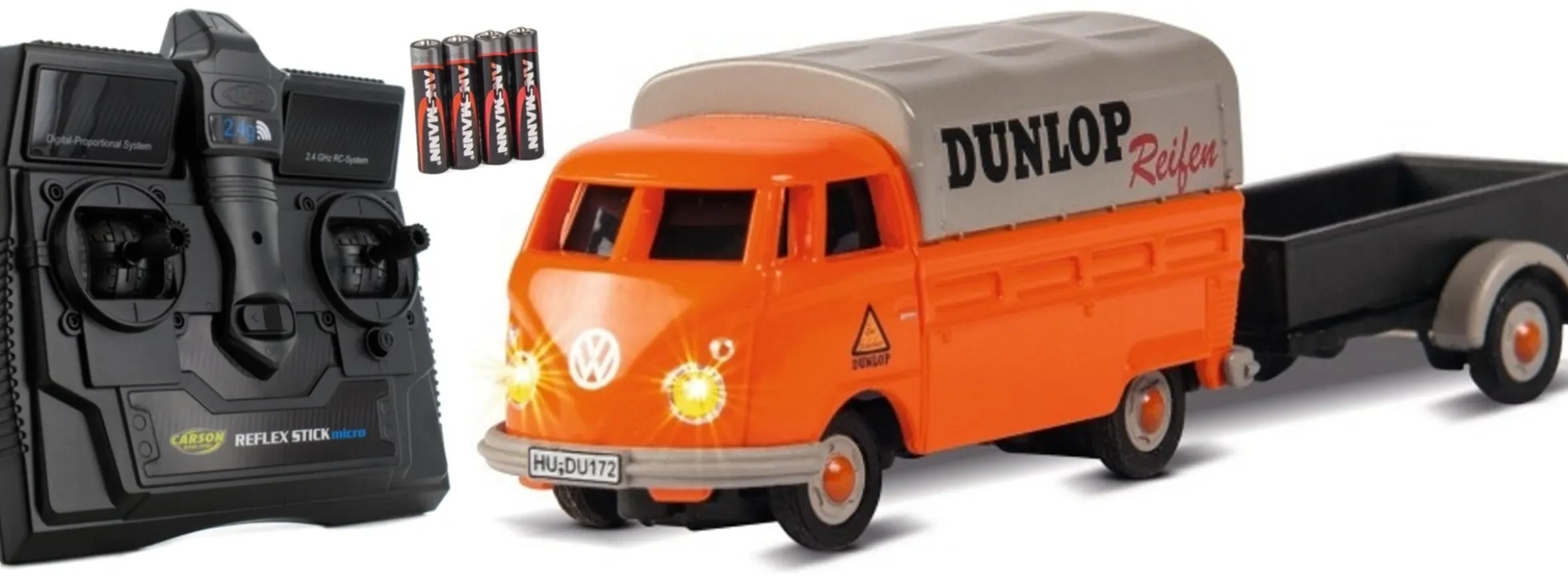 CARSON 500504135 VW T1 Bus + Dunlop Anhänger 2.4GHz | RC Auto 1:87 Spur H0
