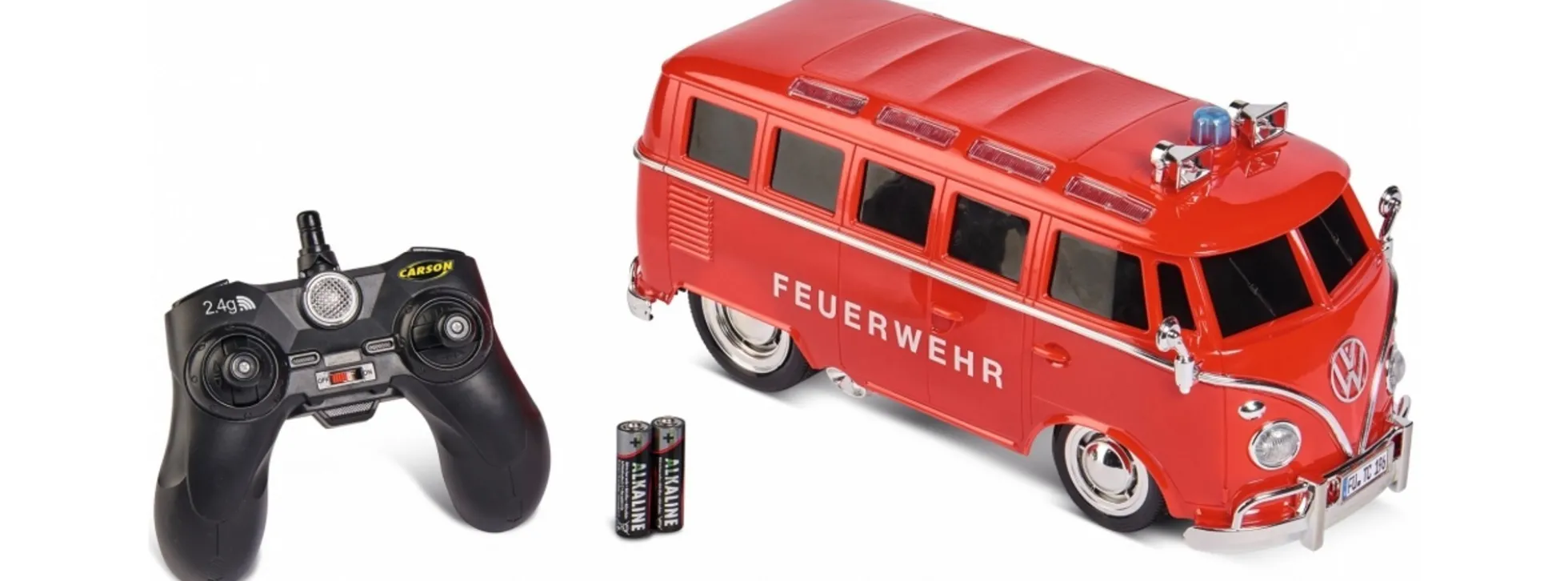 CARSON 500907325 VW T1 Samba Bus Feuerwehr | 2.4GHz | RC Auto Komplett-RTR 1:14