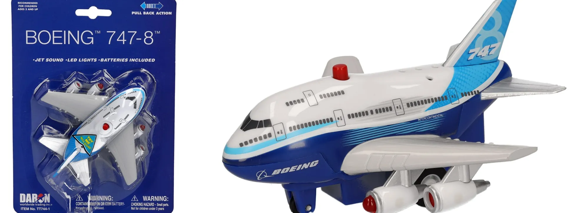 DARON 86PB-744-1A Pullback Boeing 747-8 Pullback Toy | mit Licht und Sound | Spielflugzeug
