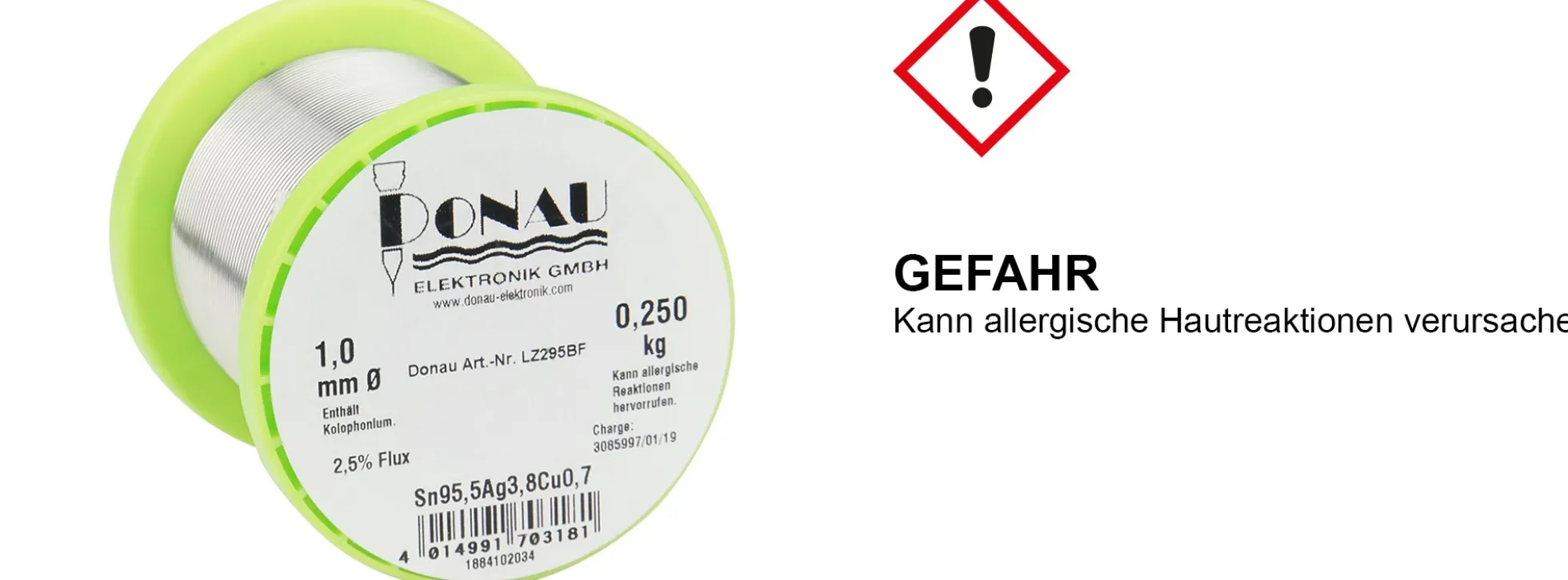 FELDER LZ295BF Lötzinn bleifrei Ag3,8 Ø 1 mm Spule | 250 g