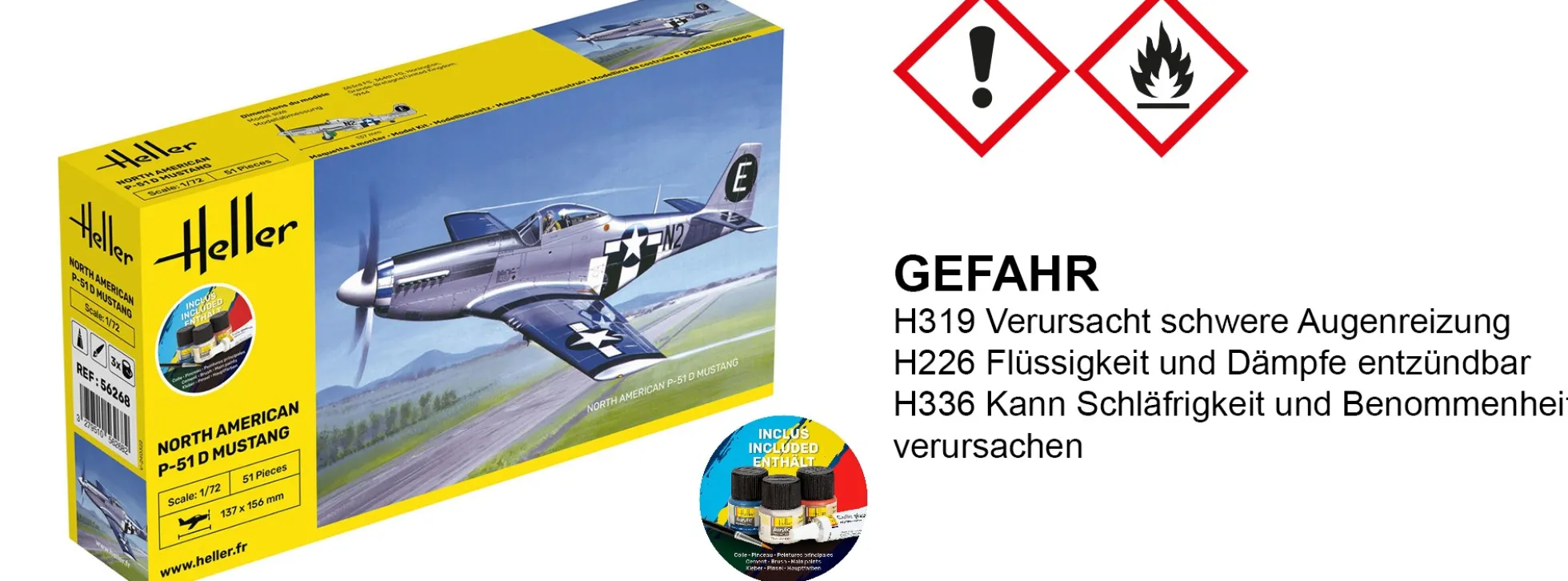 Heller 56268 North American P-51 D Mustang | Starter-Kit | Flugzeug Bausatz 1:72