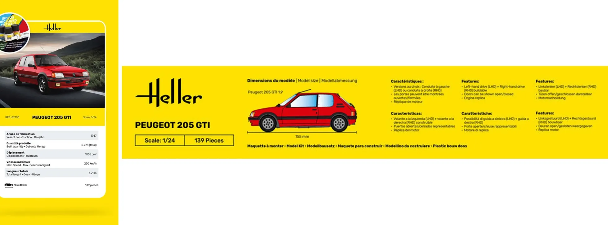 Heller 58705 Peugeot 205 GTI Starter-Kit | Auto Bausatz 1:24