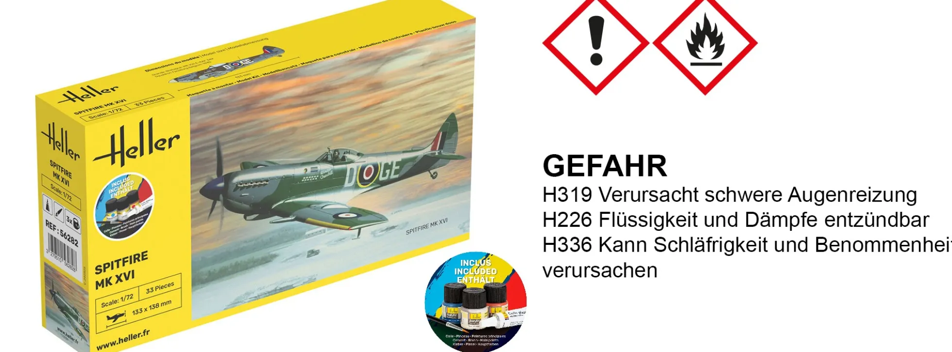 Heller 56282 Supermarine Spitfire MK XVI | Starter-Kit | Flugzeug Bausatz 1:72