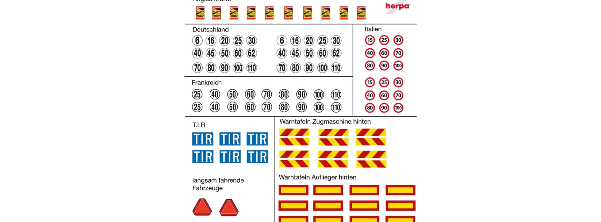 herpa 054829 Aufkleberbögen mit diversen Warntafeln | 10 Stück | LKW Zubehör 1:87