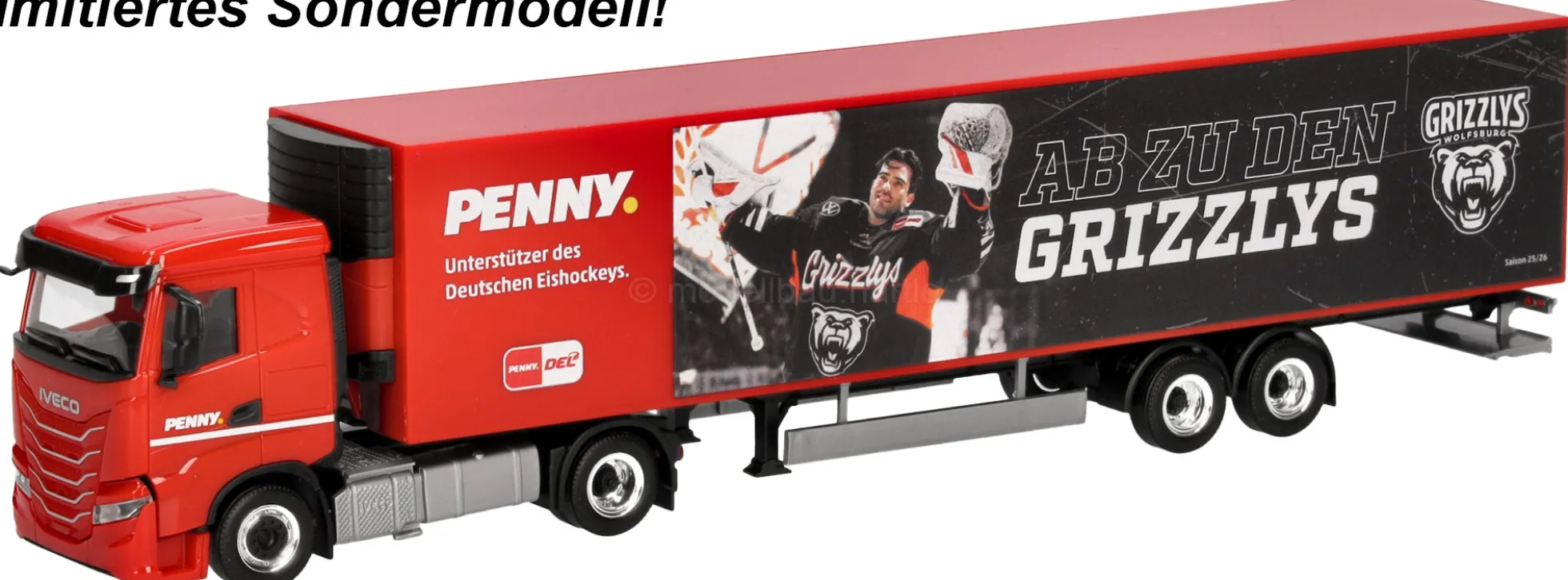 herpa 962131 Iveco S-Way Kühlkoffersattelzug PENNY DEL Grizzlys Wolfsburg LKW-Modell 1:87
