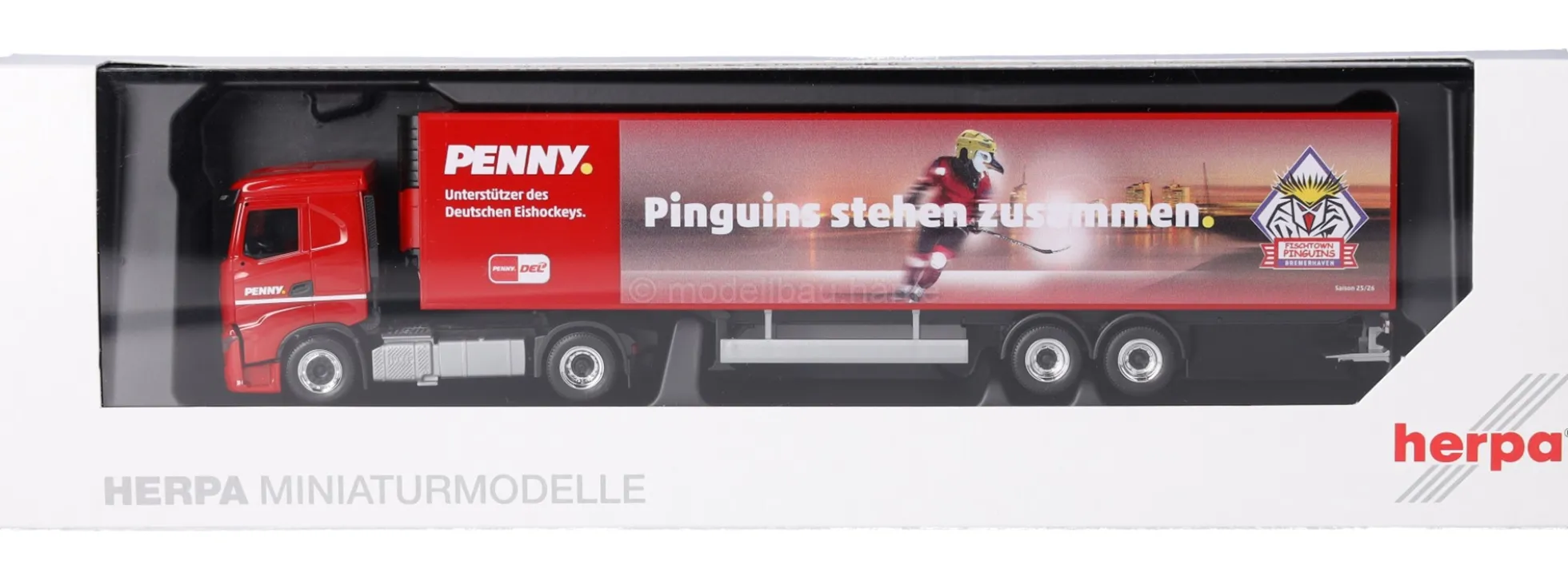 herpa 962025 Iveco S-Way Kühlkoffer-Szg. PENNY DEL Fischtown Pinguins Bremerhaven LKW-Modell 1:87