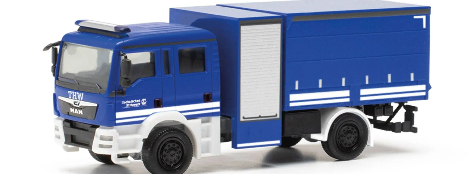 herpa 098175 MAN TGM Crewcab Mehrzweckgerätefahrzeug THW neutral Blaulichtmodell 1:87