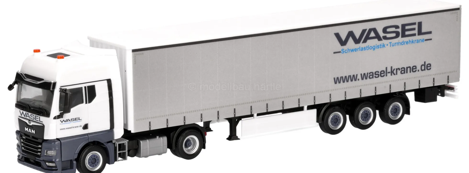 herpa 321235 MAN TGX GX Gardinenplanensattelzug Wasel Krane LKW-Modell 1:87