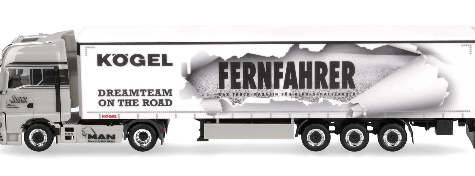herpa 945851 MAN TGX GX Gardinenplanensattelzug Justen Transporte Truck Grand Prix LKW-Modell 1:87