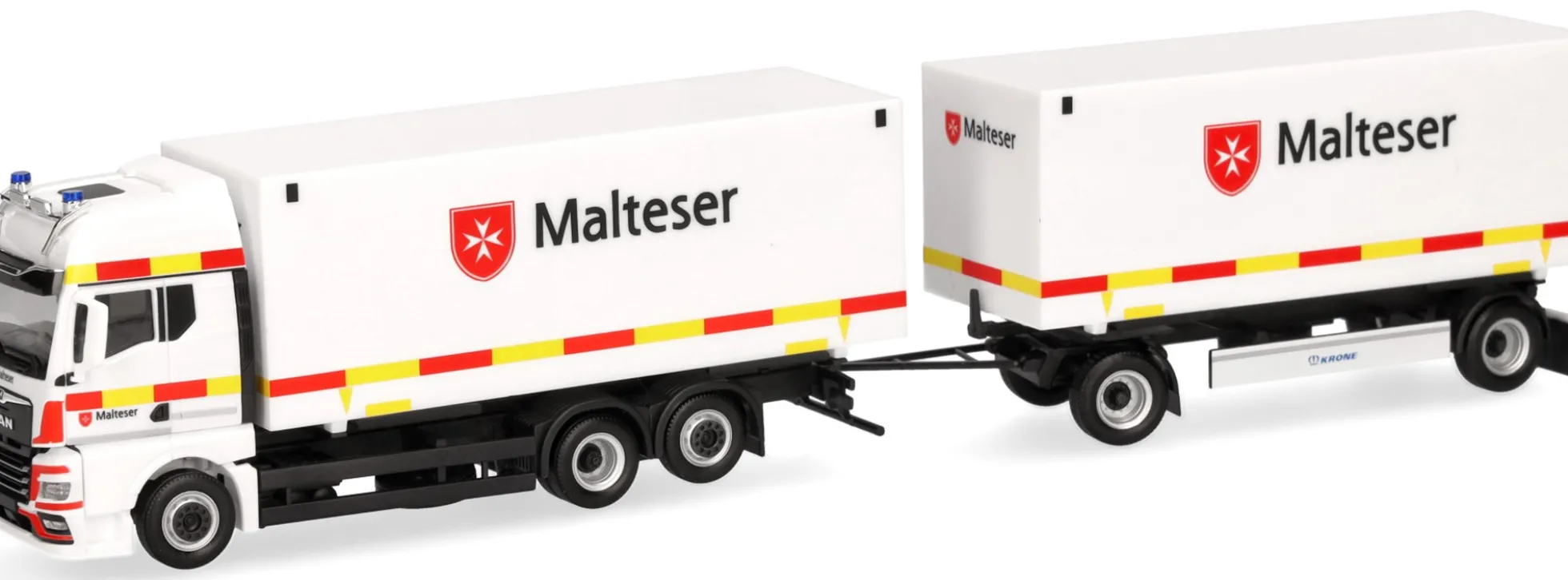 herpa 318945 MAN TGX GX Wechselkoffer-Hängerzug Malteser Bad Reichenhall Blaulichtmodell 1:87