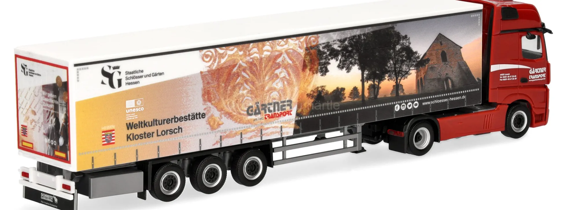 herpa 939256 MB Actros 18 L GS Gardinenplanen-Sattelzug - Gärtner / Kloster Lorsch | LKW-Modell 1:87
