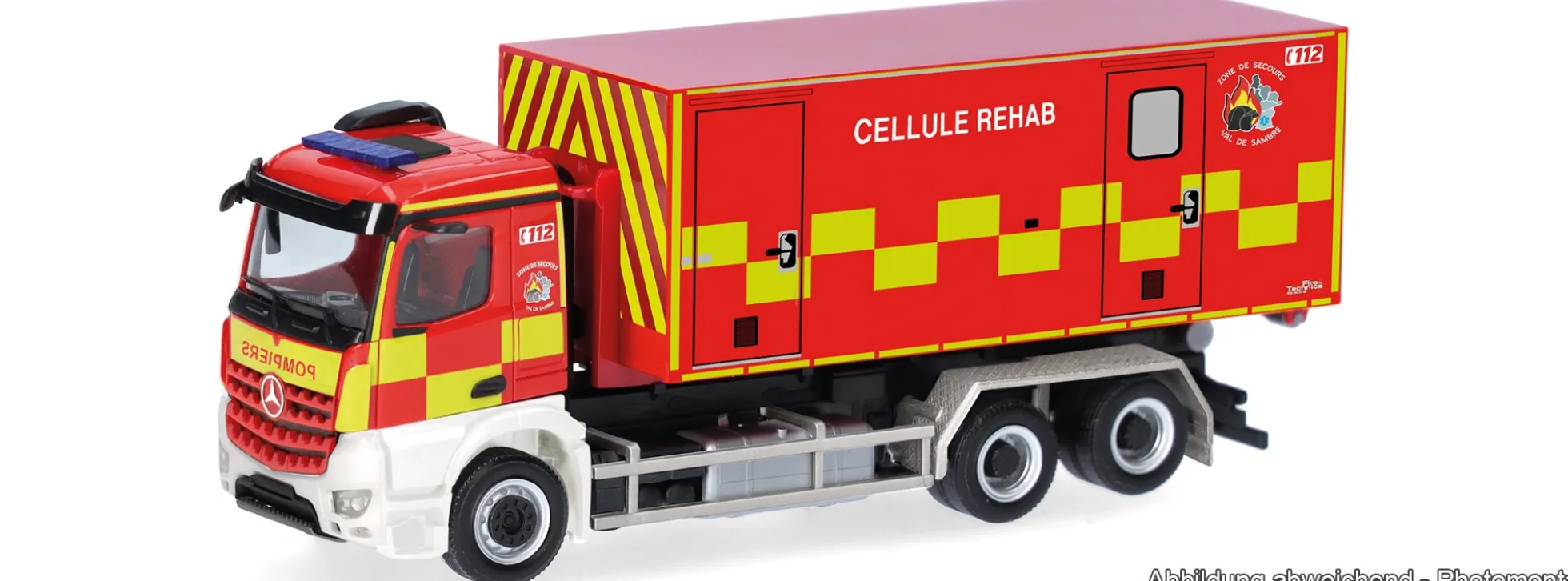 herpa 099233 MB Arocs M Wechsellader-LKW Pompiers Cellule Rehab | Blaulichtmodell 1:87