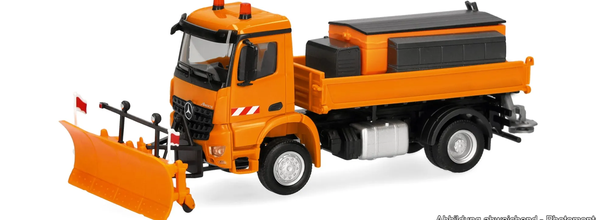herpa 321853 MB Arocs S 18 Dreiseitenkipper-LKW Streuaufbau kommunalorange | LKW-Modell 1:87
