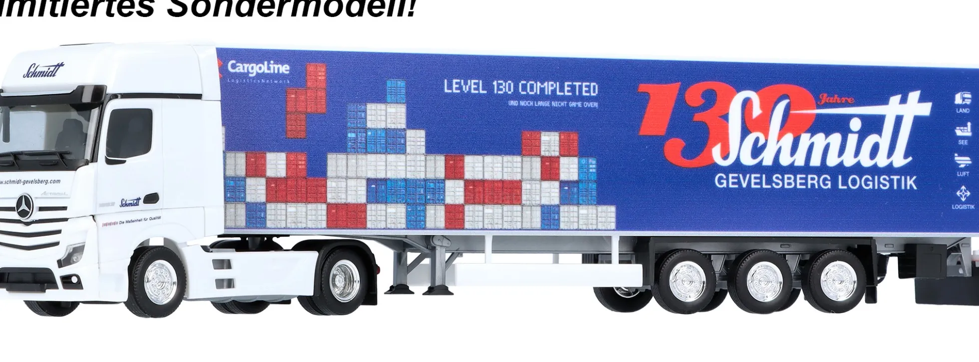 herpa 959728 Mercedes-Benz Actros L Koffersattelzug 130 Jahre Schmidt Logistik LKW-Modell 1:87
