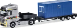 herpa 956864 Mercedes-Benz Actros L Tiefladesattelzug Bloedorn mit Baucontainer LKW-Modell 1:87