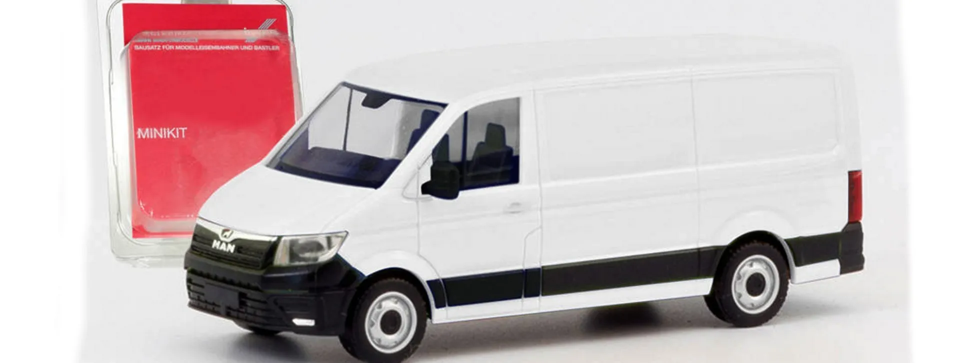 herpa 013857 MiniKit MAN TGE Transporter Flachdach weiss Bausatz 1:87