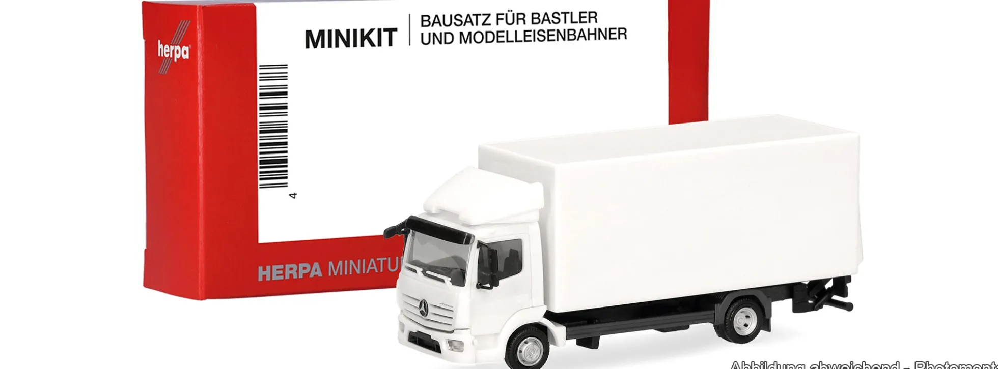 herpa 014397 MiniKit MB Atego 13 Koffer mit Ladebordwand - weiß | LKW-Modell Bausatz 1:87