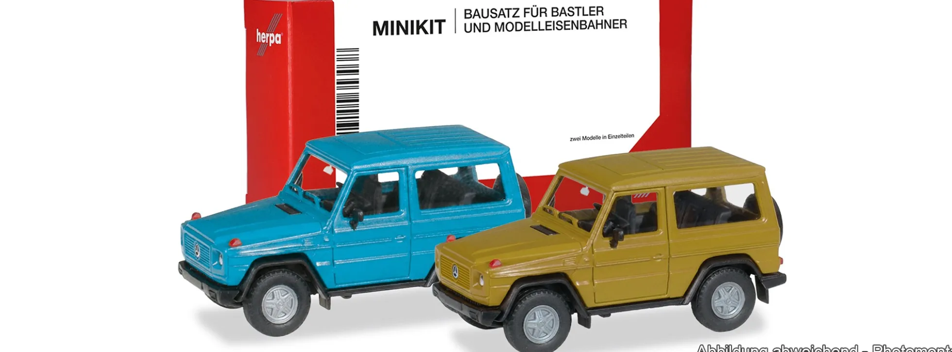 herpa 012645-009 MiniKit MB G-Klasse - blau/gelb | 2 Stück | Modellauto Bausatz 1:87