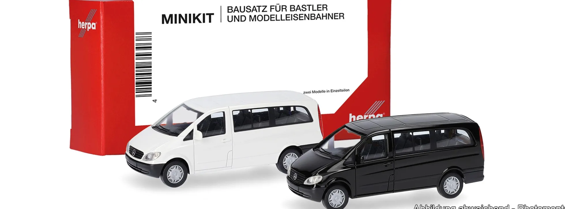 herpa 014236-002 MiniKit MB Vito Bus 2002 - weiß/schwarz | 2 Stück | Modellauto Bausatz 1:87