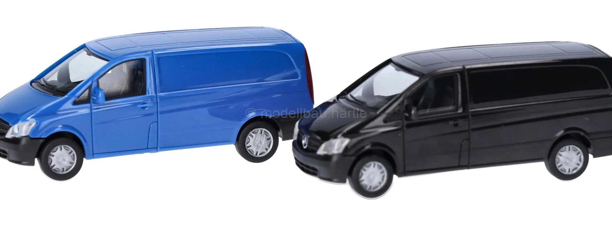 herpa 014229 MiniKit MB Vito Kasten - enzianblau/schwarz | 2 Stück | Modellauto Bausatz 1:87